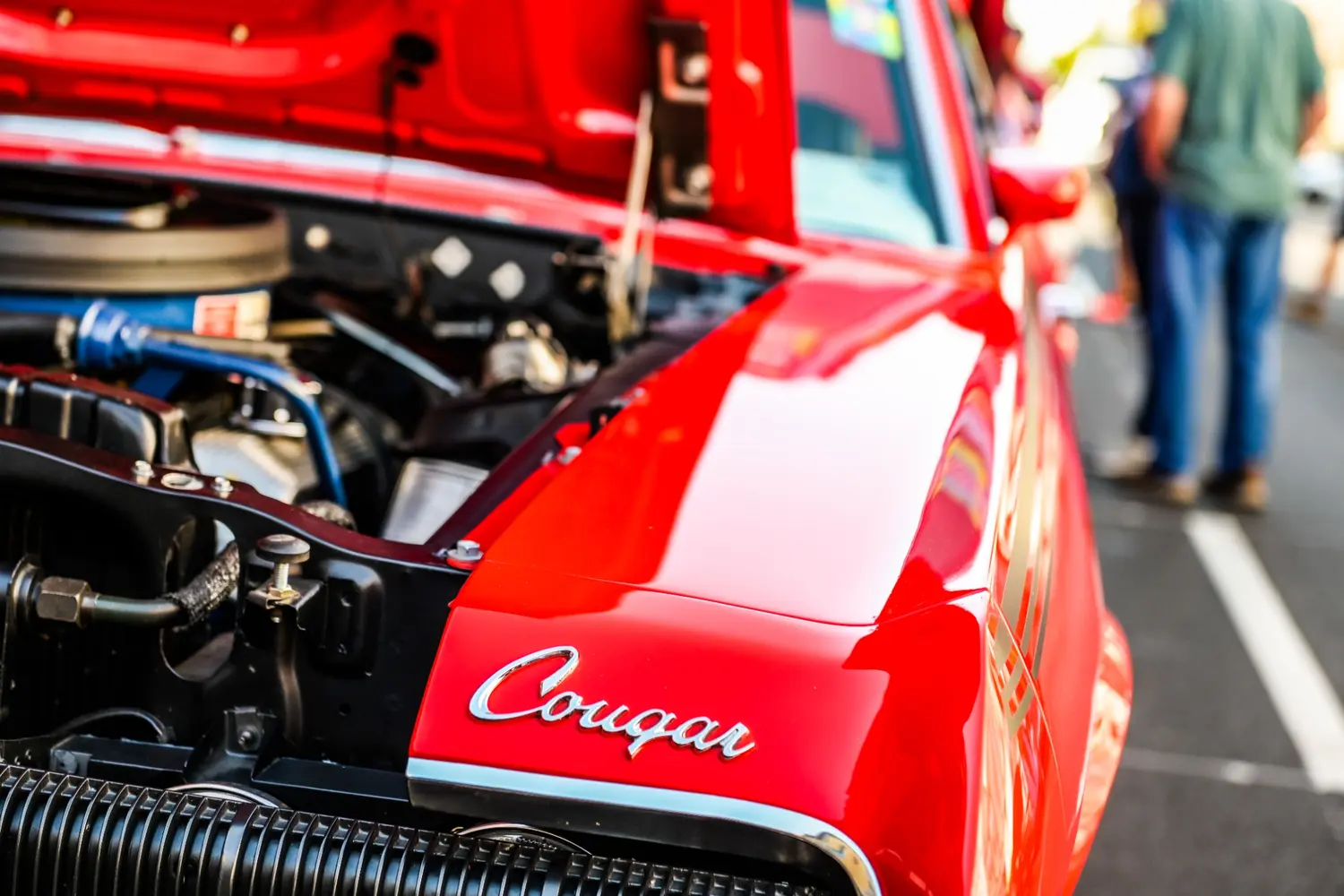 Detail of a red classic Mercury Cougar at a Route 66 event