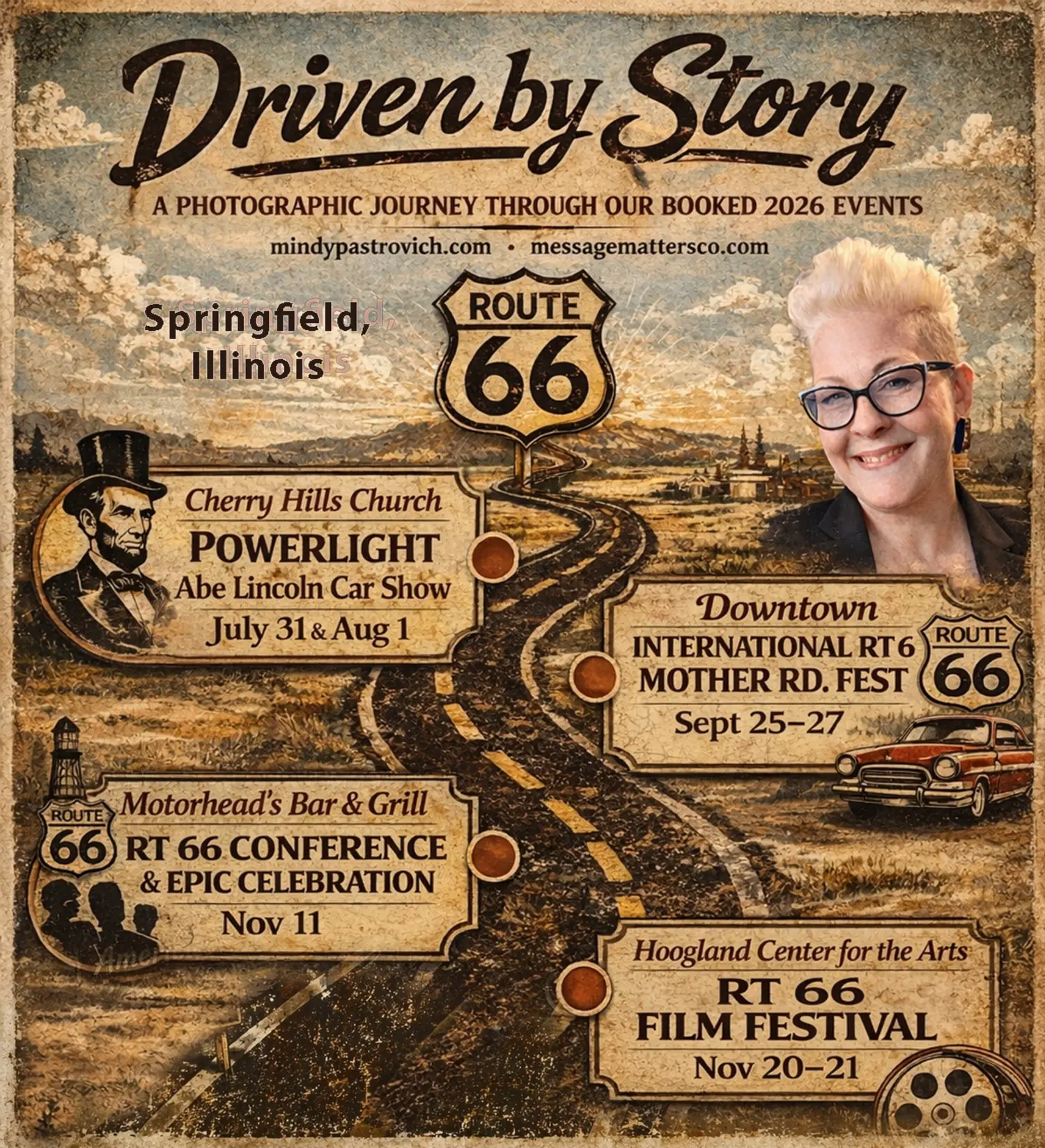 Driven by Story 2026 Route 66 event map with four Illinois event locations